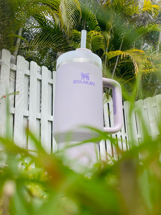 stanley stainless steel tumbler in nature